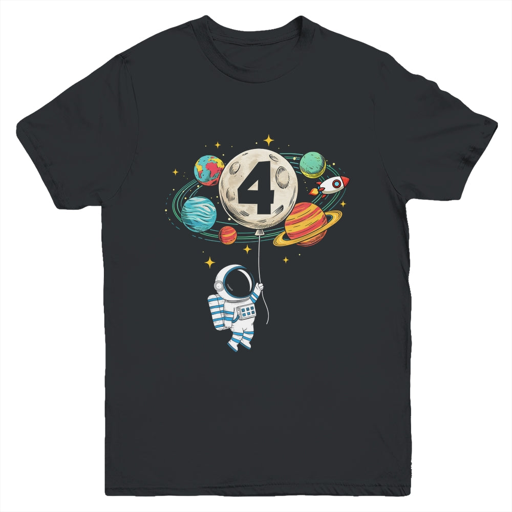 4 Years Old Birthday Boy Astronaut Space 4th Birthday Youth Shirt | teecentury