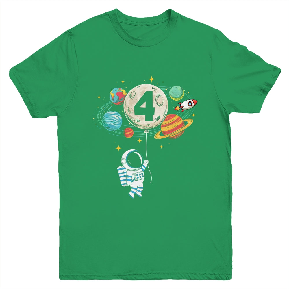 4 Years Old Birthday Boy Astronaut Space 4th Birthday Youth Shirt | teecentury