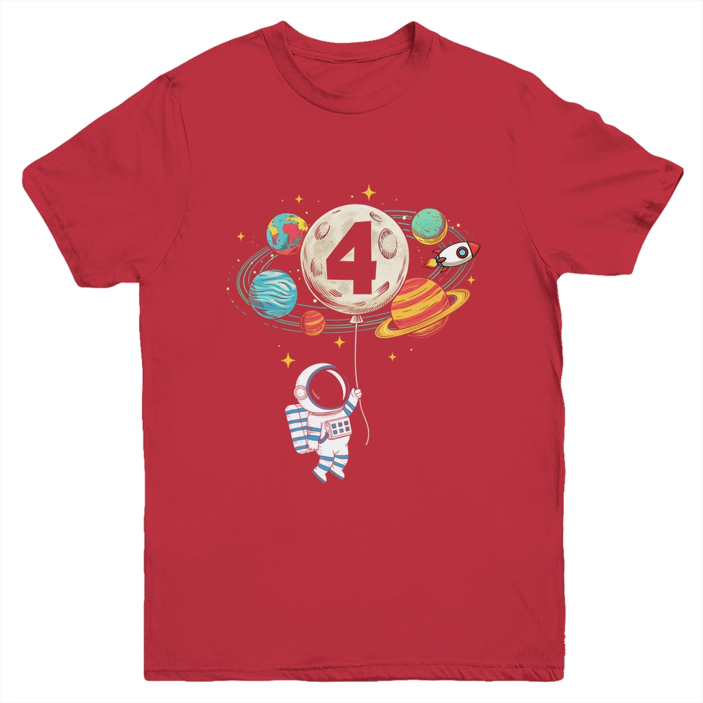 4 Years Old Birthday Boy Astronaut Space 4th Birthday Youth Shirt | teecentury
