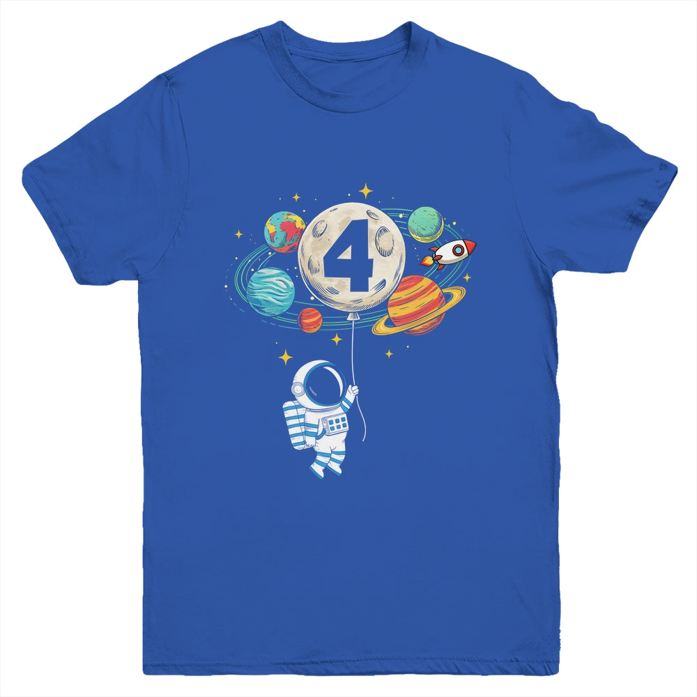 4 Years Old Birthday Boy Astronaut Space 4th Birthday Youth Shirt | teecentury