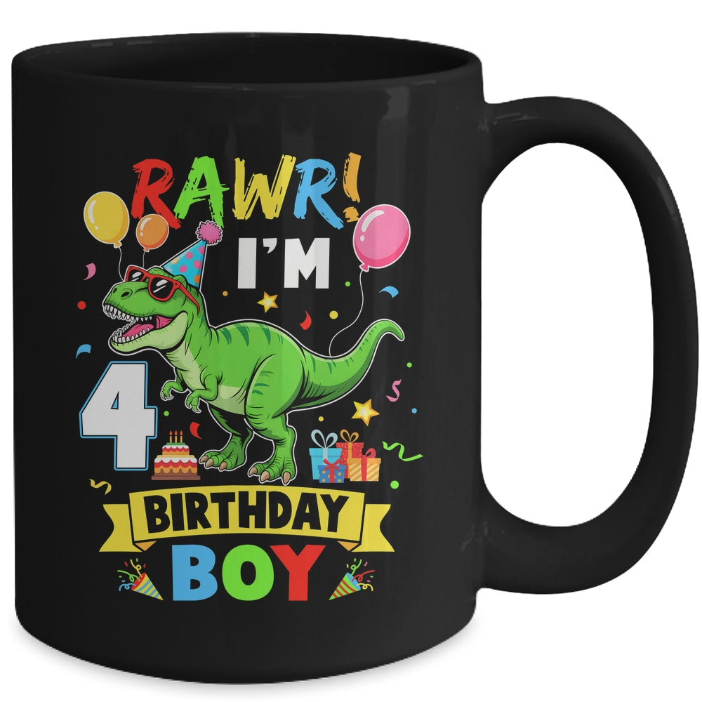 4 Years Old Boy 4th Birthday Boy T Rex Dinosaur Mug | teecentury