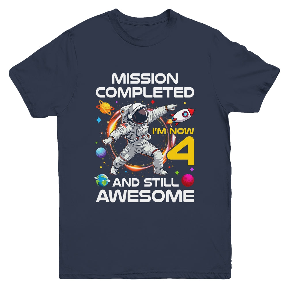 4th Birthday Astronaut 4 Years Old Outer Space Birthday Youth Shirt | teecentury