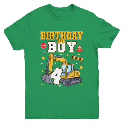 4th Birthday Boy 4 Years Old Excavator Three Decorations Youth Shirt | teecentury