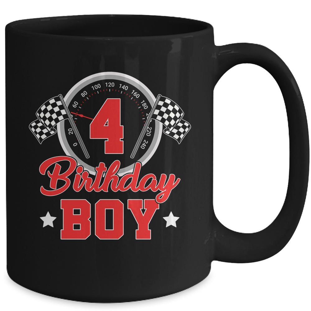 4th Birthday Boy Race Car Birthday Racing Car Flag Mug | teecentury