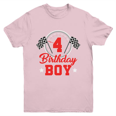 4th Birthday Boy Race Car Birthday Racing Car Flag Youth Shirt | teecentury