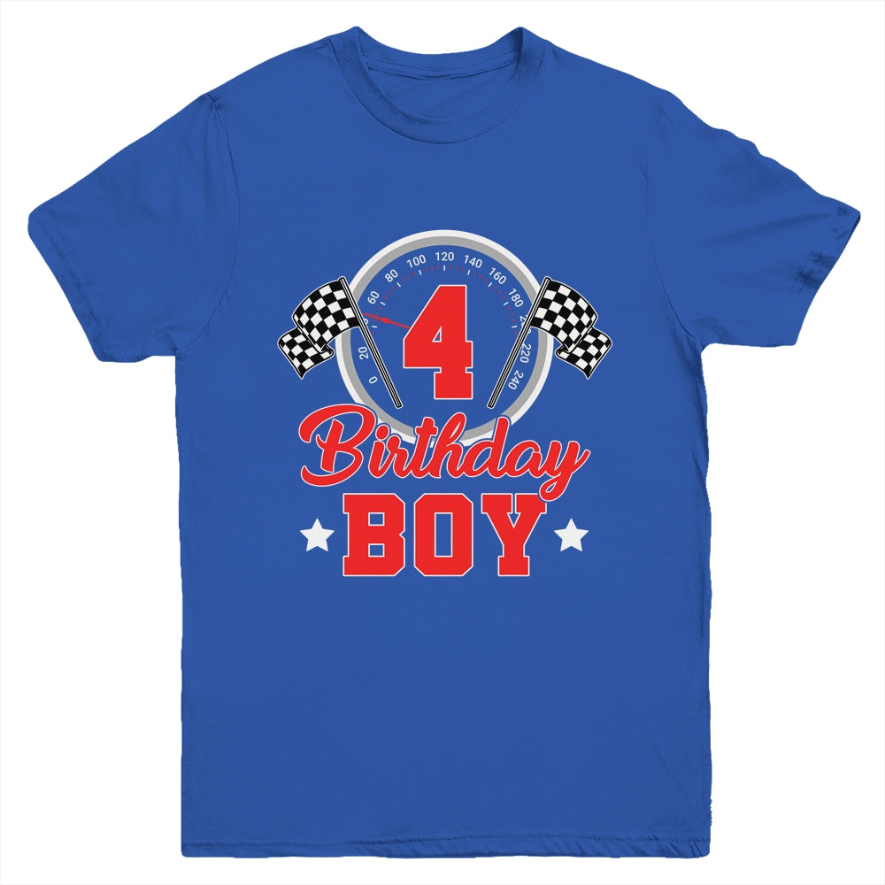 4th Birthday Boy Race Car Birthday Racing Car Flag Youth Shirt | teecentury