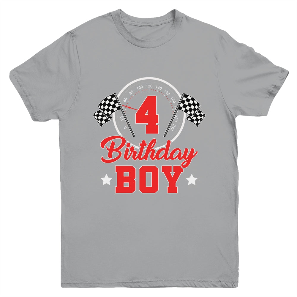 4th Birthday Boy Race Car Birthday Racing Car Flag Youth Shirt | teecentury