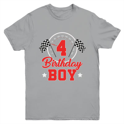 4th Birthday Boy Race Car Birthday Racing Car Flag Youth Shirt | teecentury