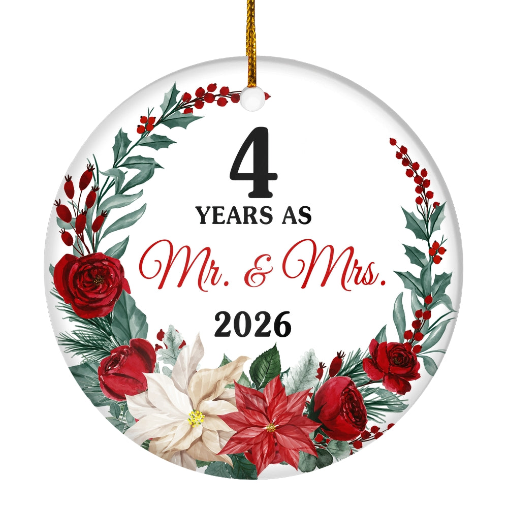 4th Wedding Anniversary Ornament Married 4 Years As Mr and Mrs For Couples Christmas Husband Wife Wedding Gift Holiday Decoration Christmas Tree Ornament | teecentury