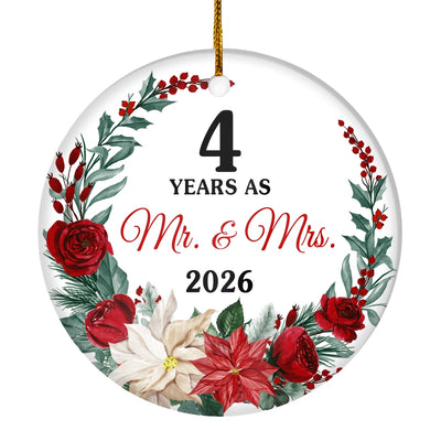 4th Wedding Anniversary Ornament Married 4 Years As Mr and Mrs For Couples Christmas Husband Wife Wedding Gift Holiday Decoration Christmas Tree Ornament | teecentury