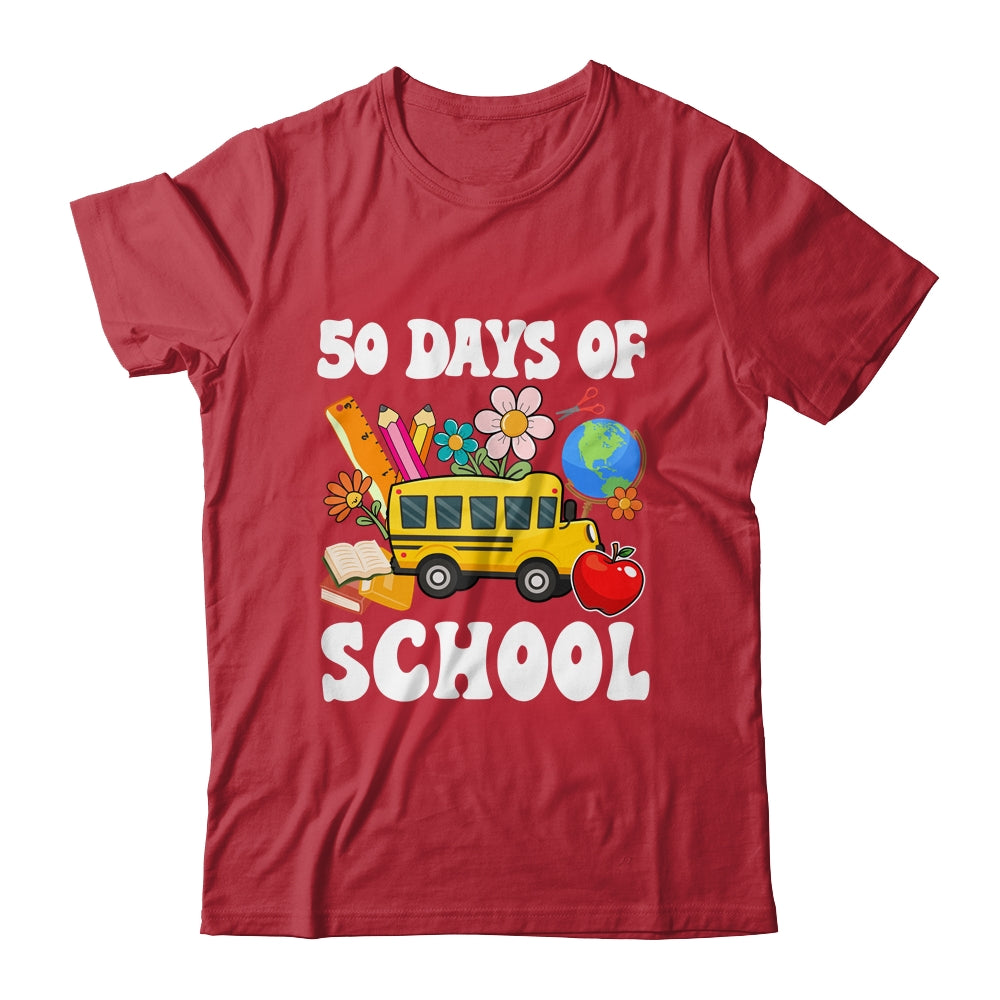 50 Days Of School Cute Bus Women Kids Groovy Shirt & Hoodie | teecentury