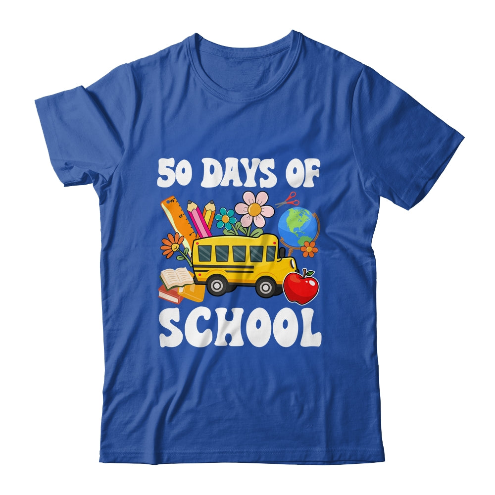 50 Days Of School Cute Bus Women Kids Groovy Shirt & Hoodie | teecentury