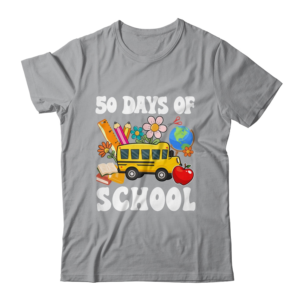 50 Days Of School Cute Bus Women Kids Groovy Shirt & Hoodie | teecentury