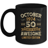 50 Years Awesome Vintage October 1974 50th Birthday Mug | teecentury