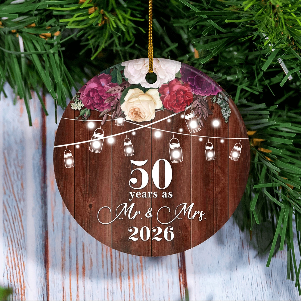 50th Anniversary Wedding Ornament 50 Years As Mr and Mrs For Couples Christmas Husband Wife Married Wedding Gift Holiday Decoration Christmas Tree Ornament | teecentury