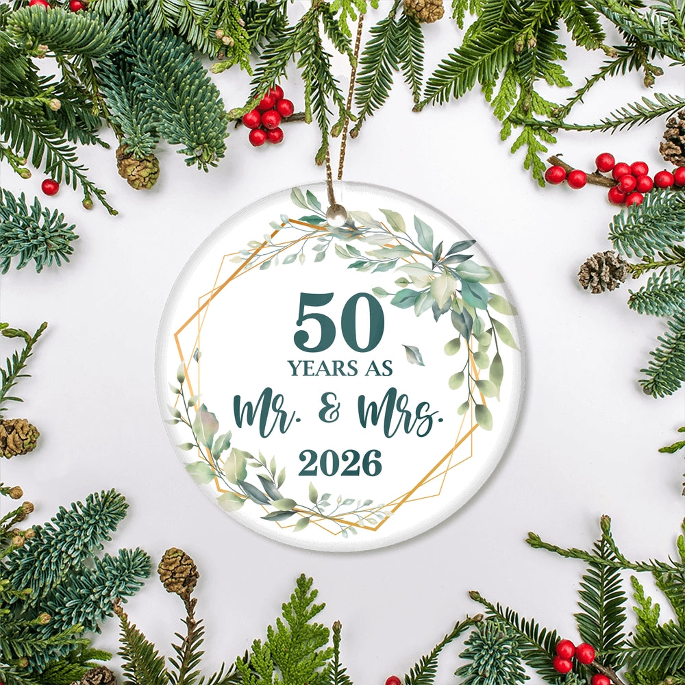50th Anniversary Wedding Ornament Married 50 Years As Mr and Mrs For Couples Christmas Husband Wife Wedding Gift Holiday Decoration Christmas Tree Ornament | teecentury