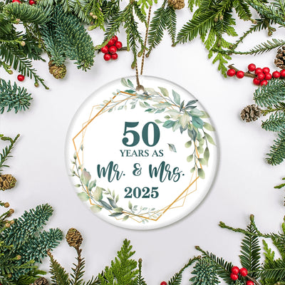 50th Anniversary Wedding Ornament Married 50 Years As Mr and Mrs For Couples Christmas Husband Wife Wedding Gift Holiday Decoration Christmas Tree Ornament | teecentury
