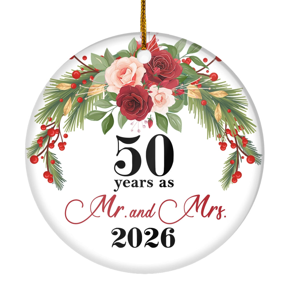 50th Wedding Anniversary 50 Years As Mr & Mrs 2025 Christmas Ornaments Gifts For Couples Husband Wife Holiday Decoration Christmas Tree Ornament | teecentury