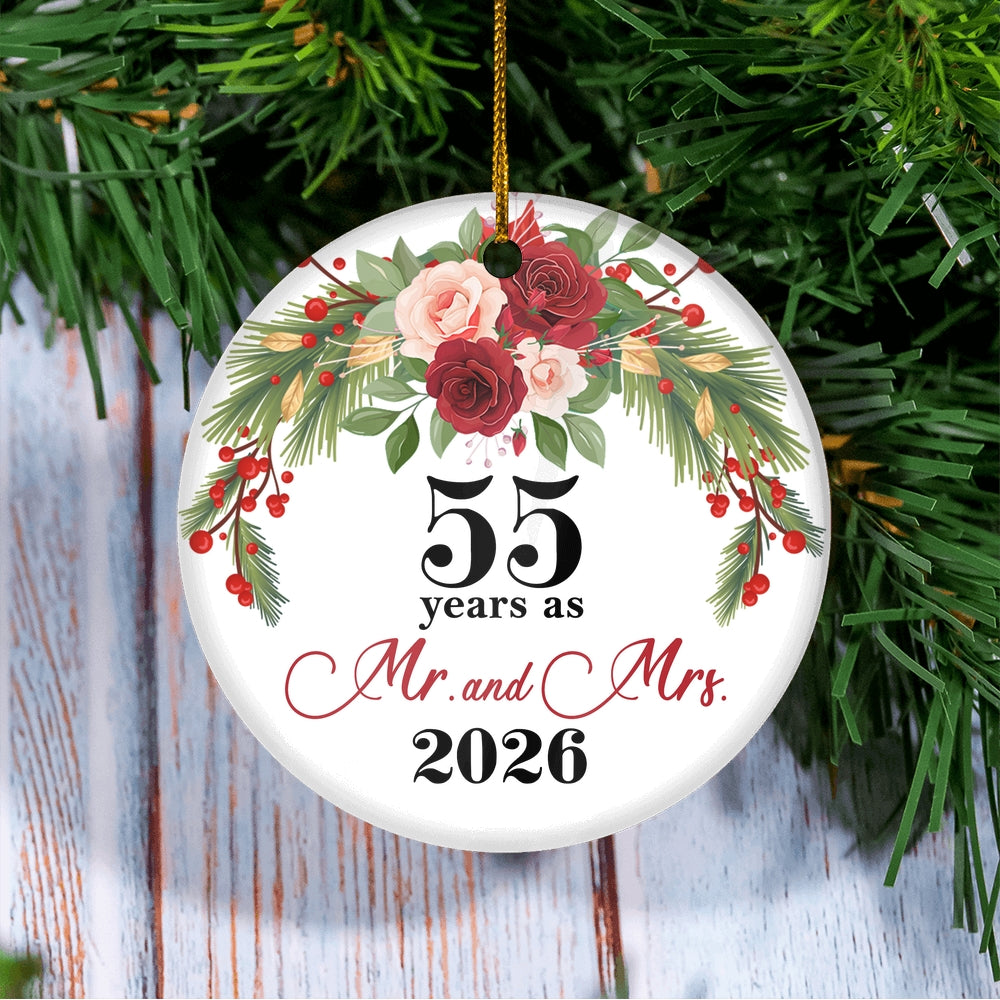 55th Wedding Anniversary 55 Years As Mr & Mrs 2025 Christmas Ornaments Gifts For Couples Husband Wife Holiday Decoration Christmas Tree Ornament | teecentury