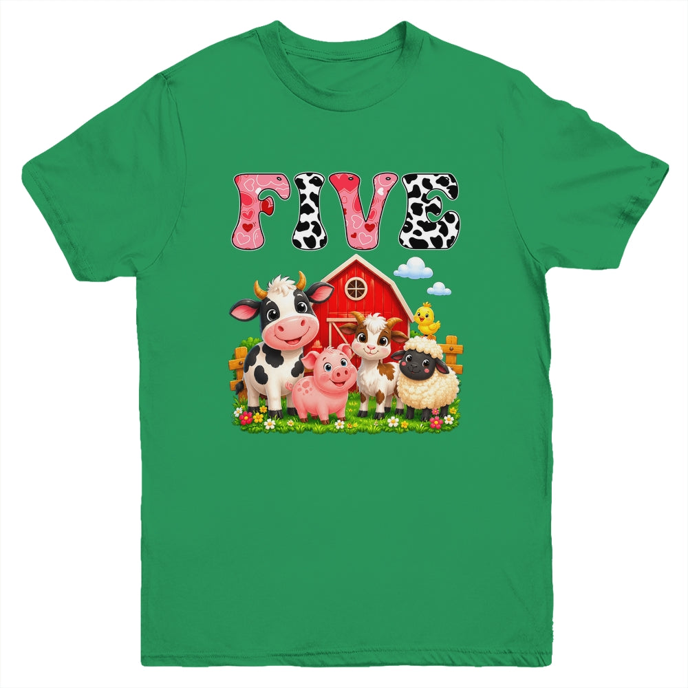 5Th Birthday Two Years Old Farm Theme Party Cow Birthday Youth Shirt | teecentury