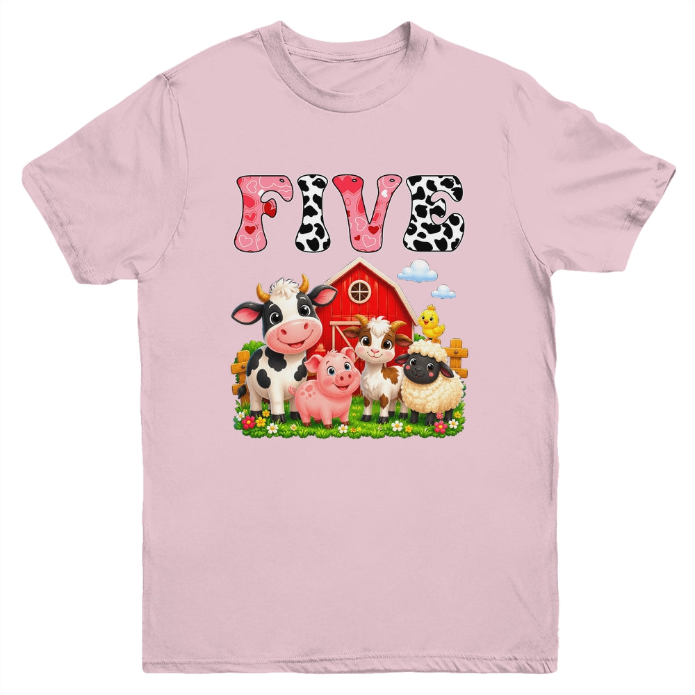 5Th Birthday Two Years Old Farm Theme Party Cow Birthday Youth Shirt | teecentury