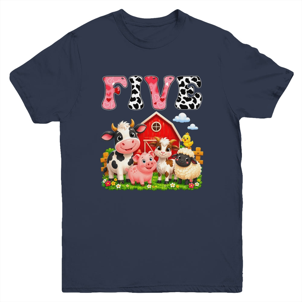 5Th Birthday Two Years Old Farm Theme Party Cow Birthday Youth Shirt | teecentury