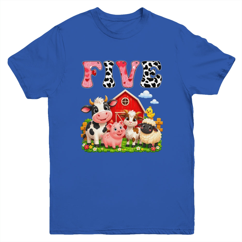 5Th Birthday Two Years Old Farm Theme Party Cow Birthday Youth Shirt | teecentury