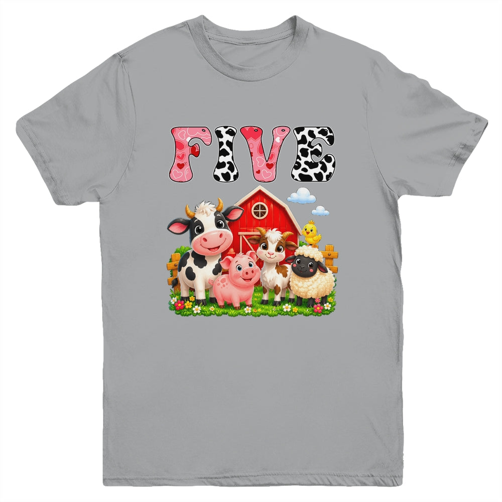 5Th Birthday Two Years Old Farm Theme Party Cow Birthday Youth Shirt | teecentury
