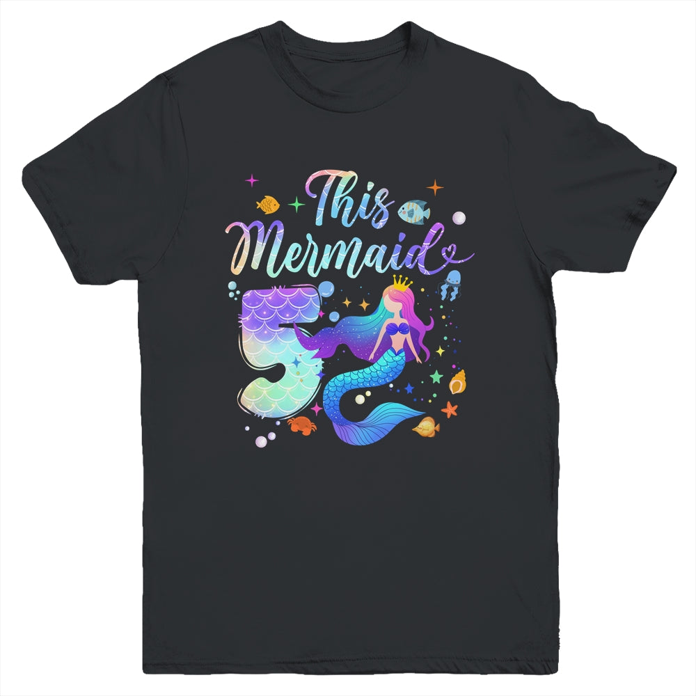 Kids Girls 5th Birthday Mermaid Party Shirt For 5 Year Old Gift