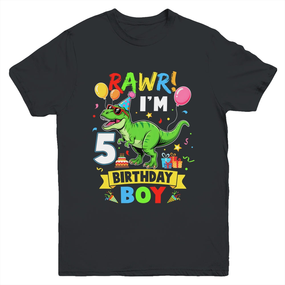 5 Years Old Boy 5th Birthday Boy T Rex Dinosaur Youth Shirt | teecentury