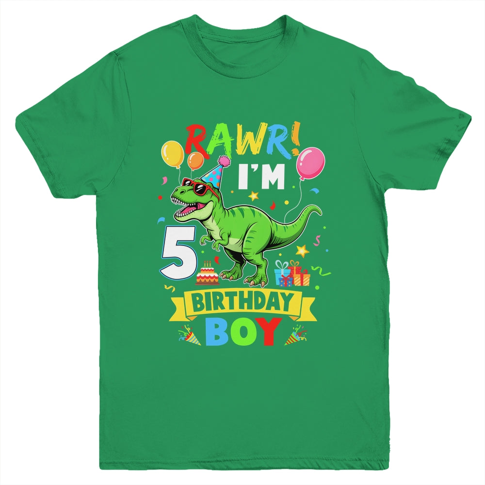 5 Years Old Boy 5th Birthday Boy T Rex Dinosaur Youth Shirt | teecentury