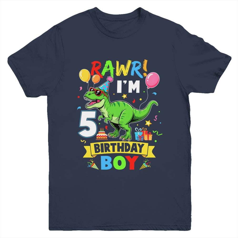 5 Years Old Boy 5th Birthday Boy T Rex Dinosaur Youth Shirt | teecentury
