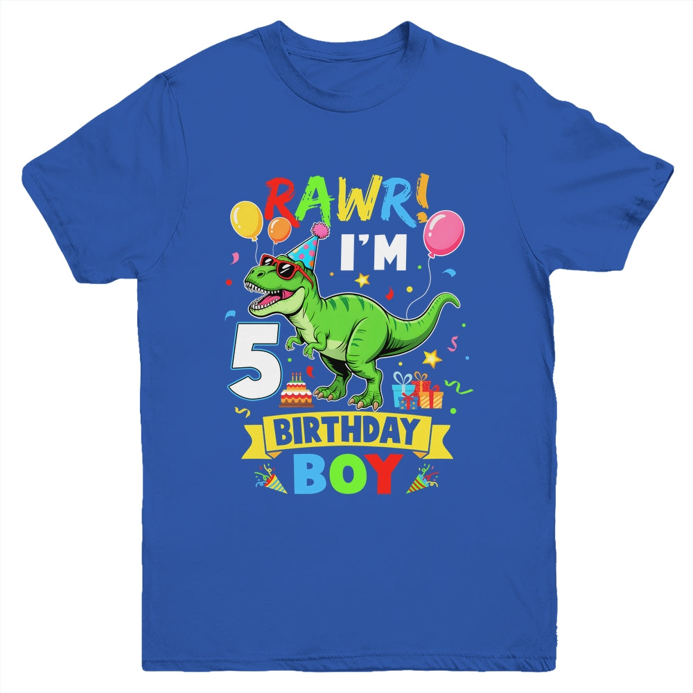 5 Years Old Boy 5th Birthday Boy T Rex Dinosaur Youth Shirt | teecentury