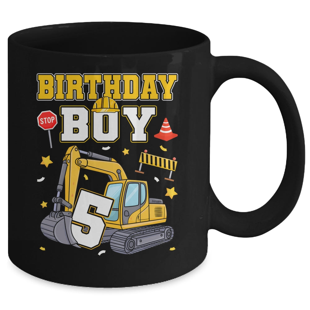 5th Birthday Boy 5 Years Old Excavator Three Decorations Mug | teecentury