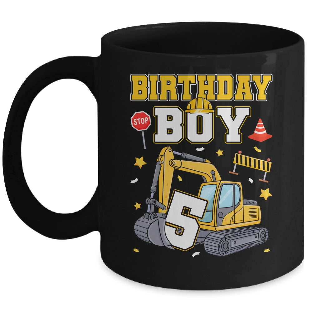 5th Birthday Boy 5 Years Old Excavator Three Decorations Mug | teecentury