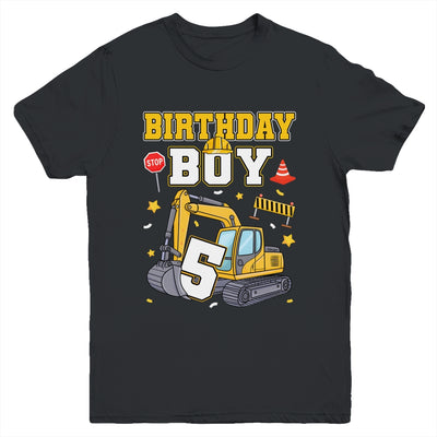 5th Birthday Boy 5 Years Old Excavator Three Decorations Youth Shirt | teecentury