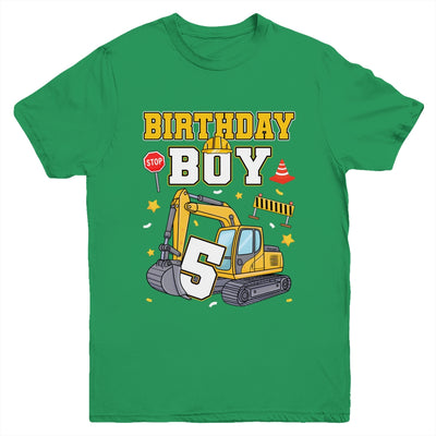 5th Birthday Boy 5 Years Old Excavator Three Decorations Youth Shirt | teecentury