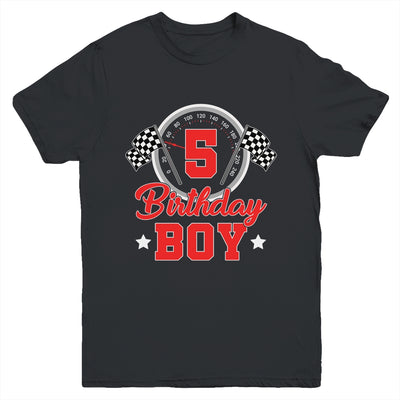5th Birthday Boy Race Car Birthday Racing Car Flag Youth Shirt | teecentury