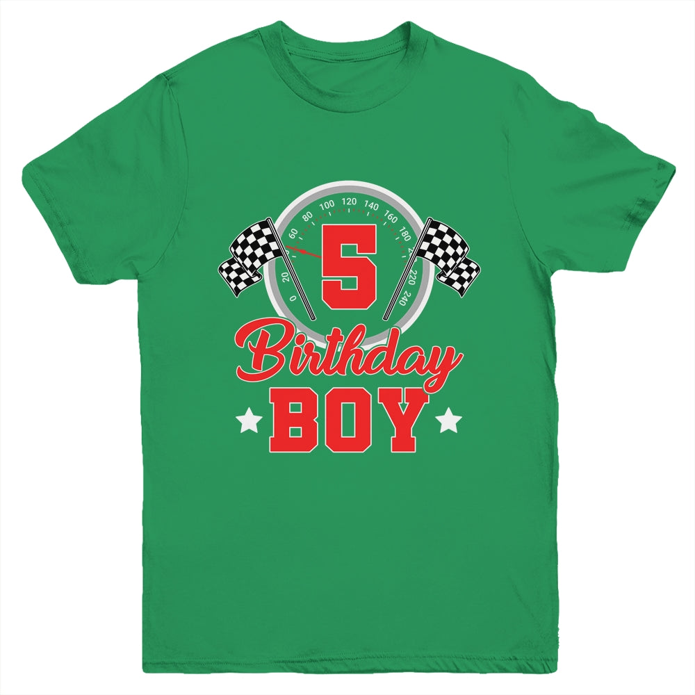 5th Birthday Boy Race Car Birthday Racing Car Flag Youth Shirt | teecentury