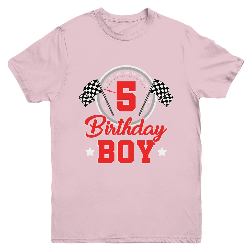 5th Birthday Boy Race Car Birthday Racing Car Flag Youth Shirt | teecentury