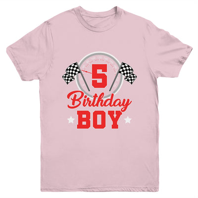 5th Birthday Boy Race Car Birthday Racing Car Flag Youth Shirt | teecentury
