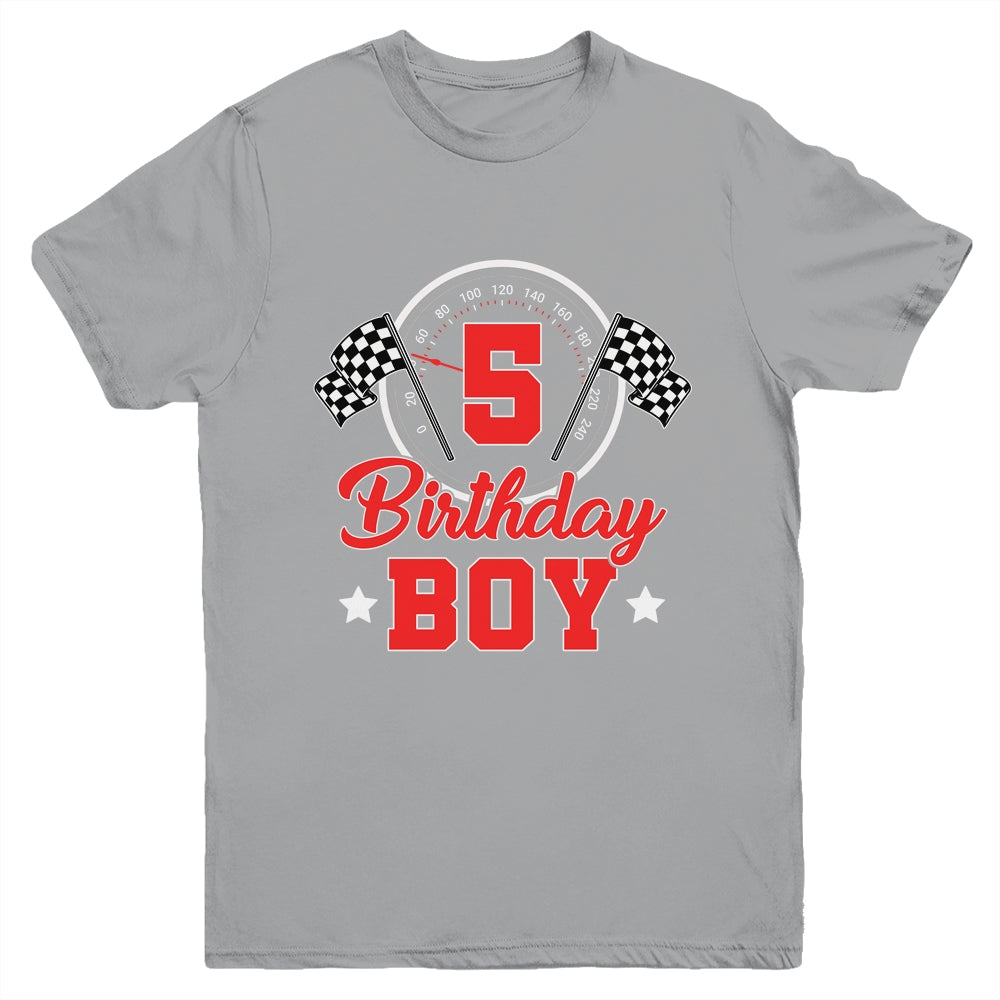 5th Birthday Boy Race Car Birthday Racing Car Flag Youth Shirt | teecentury