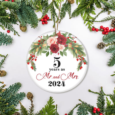 5th Wedding Anniversary 5 Years As Mr & Mrs 2022 Christmas Ornaments Gifts For Couples Husband Wife Holiday Decoration Christmas Tree Ornament Ornament | Teecentury.com