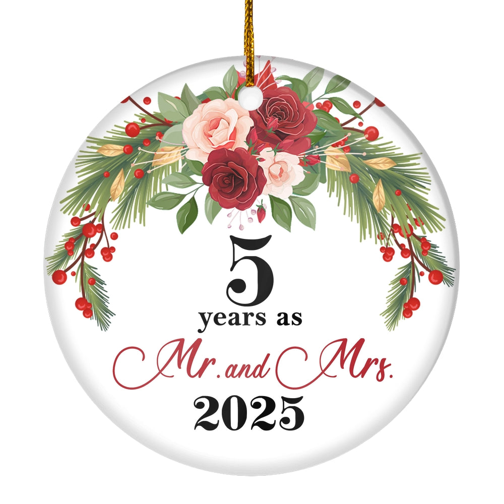 5th Wedding Anniversary 5 Years As Mr & Mrs 2025 Christmas Ornaments Gifts For Couples Husband Wife Holiday Decoration Christmas Tree Ornament | teecentury