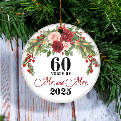 60th Wedding Anniversary 60 Years As Mr & Mrs 2025 Christmas Ornaments Gifts For Couples Husband Wife Holiday Decoration Christmas Tree Ornament | teecentury