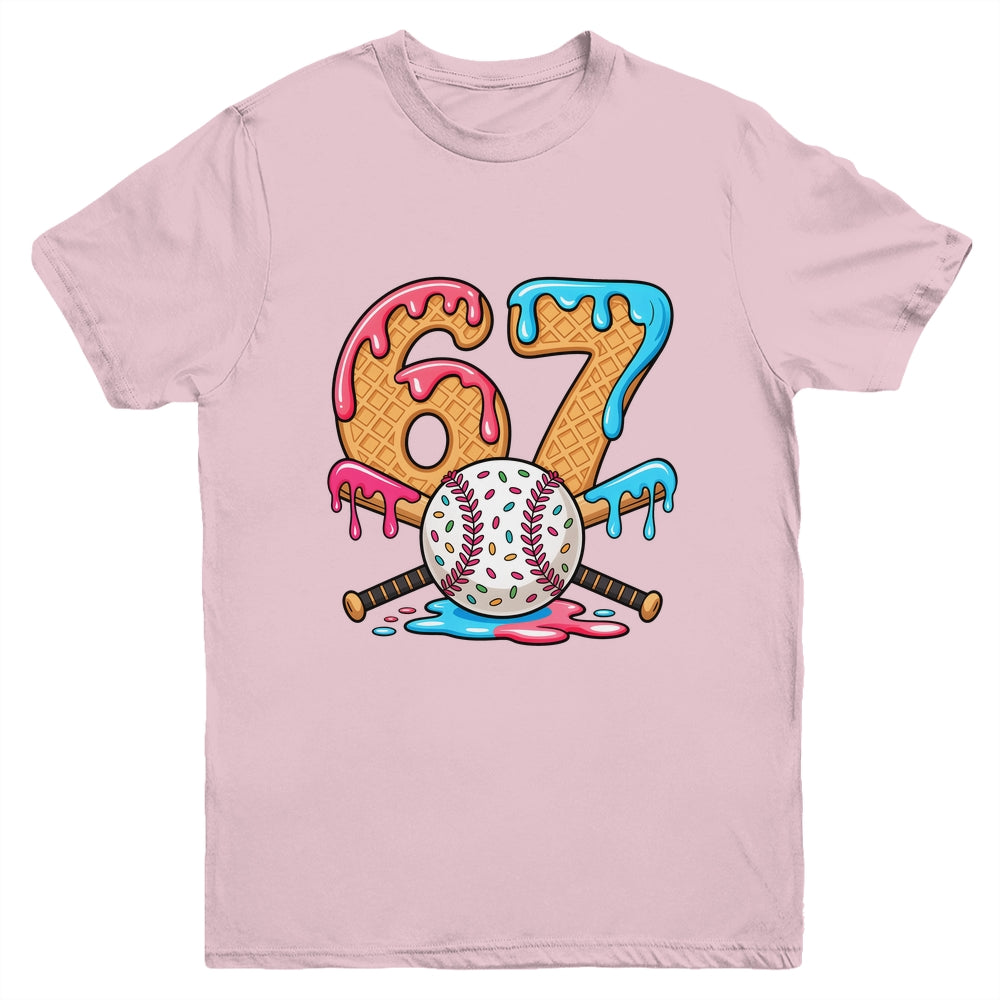 67 Ice Cream Drip Baseball Number 67 Player 67th Birthday Youth Shirt | teecentury