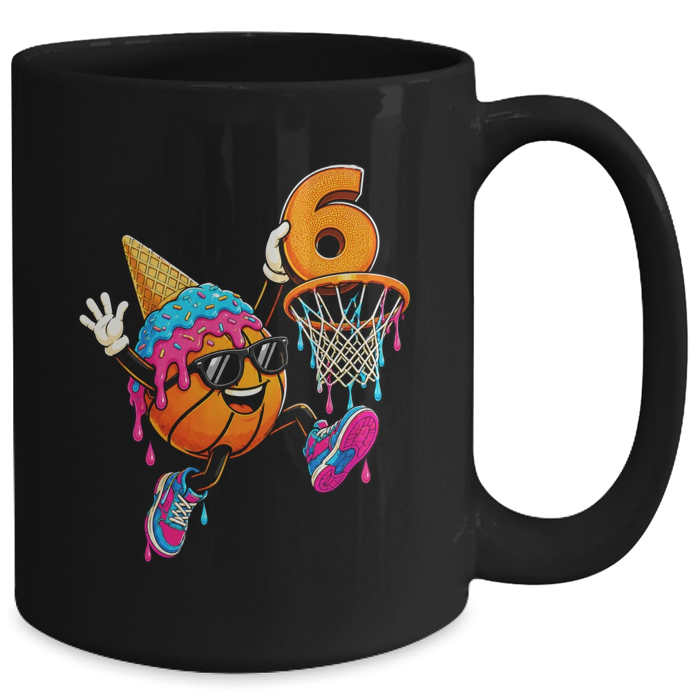 6Th Birthday Basketball Drip Ice Cream 6 Years Old Boys Kids Mug | teecentury