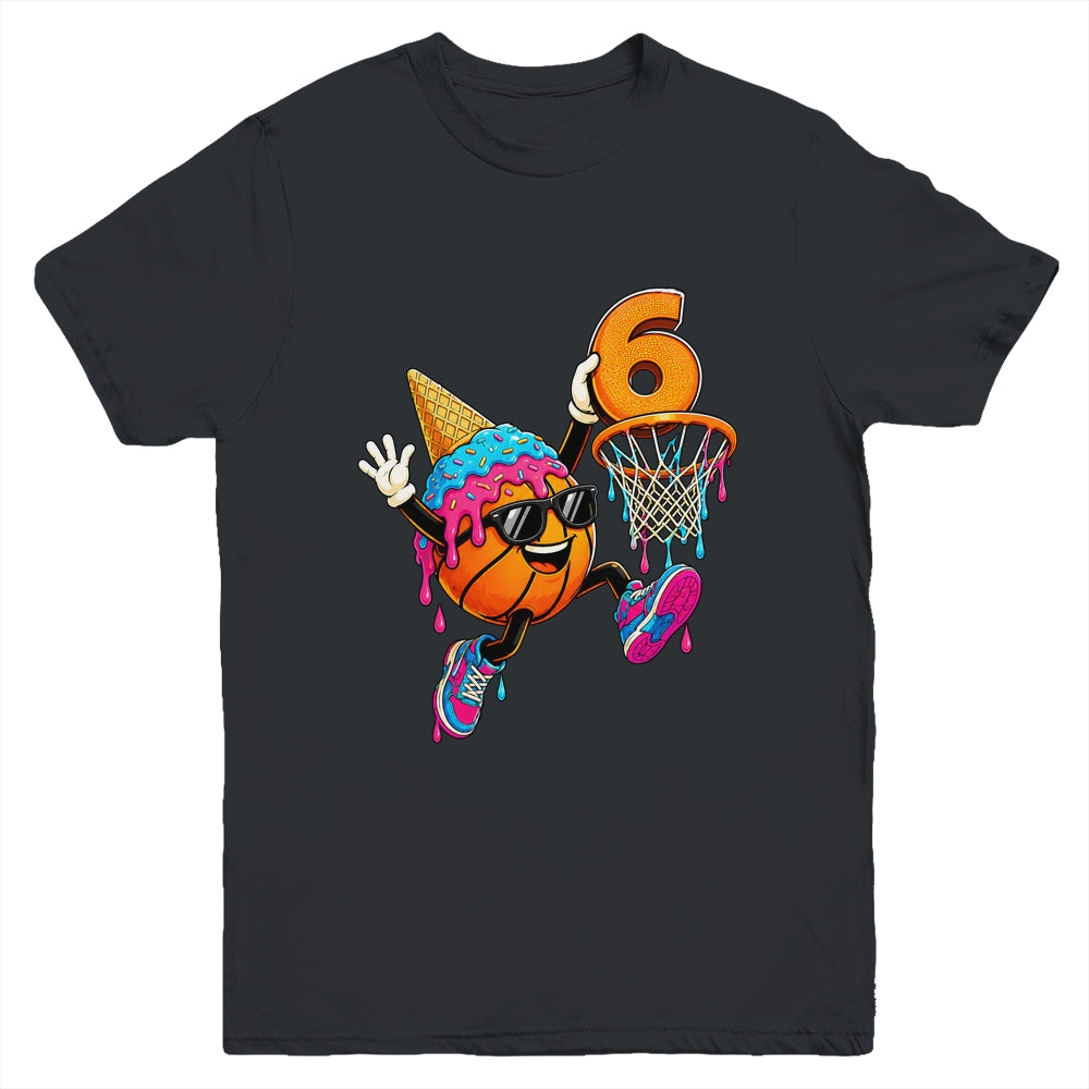 6Th Birthday Basketball Drip Ice Cream 6 Years Old Boys Kids Youth Shirt | teecentury