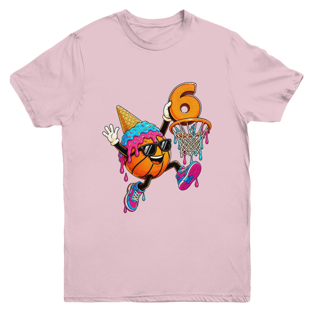 6Th Birthday Basketball Drip Ice Cream 6 Years Old Boys Kids Youth Shirt | teecentury