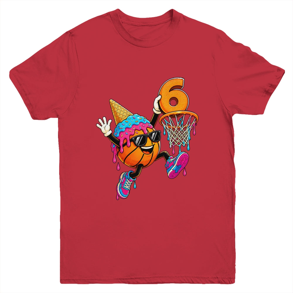 6Th Birthday Basketball Drip Ice Cream 6 Years Old Boys Kids Youth Shirt | teecentury